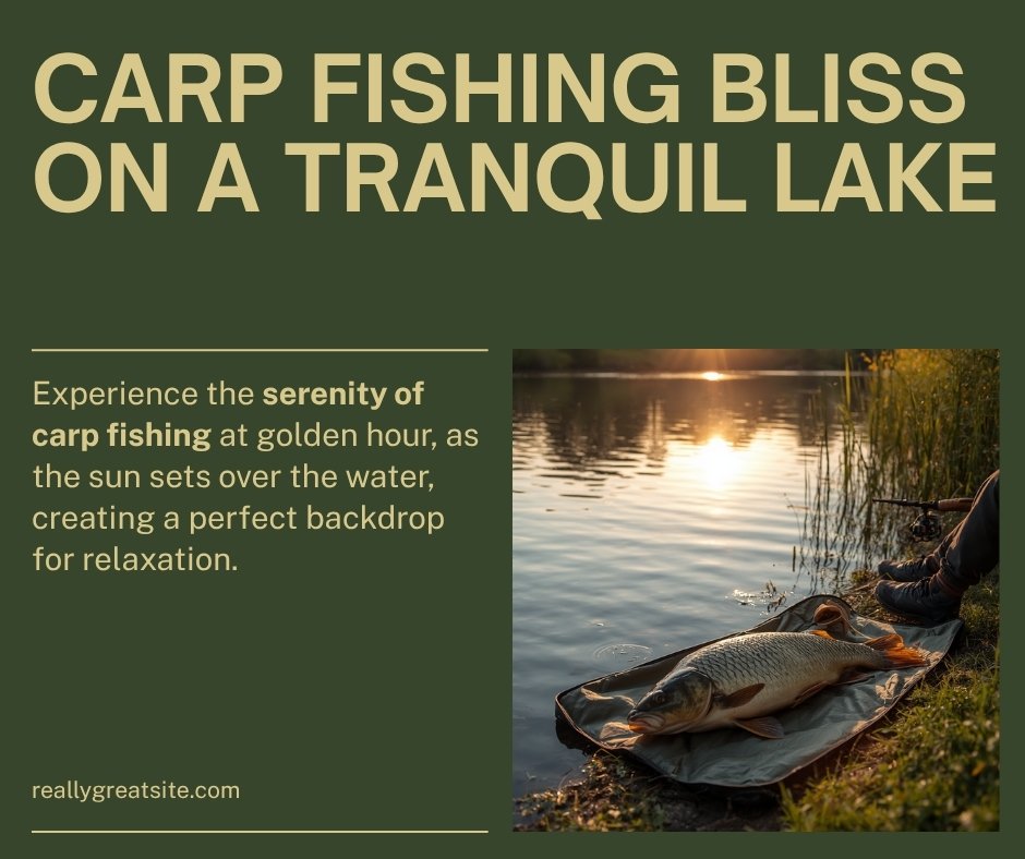 Carp fishing by a peaceful lake