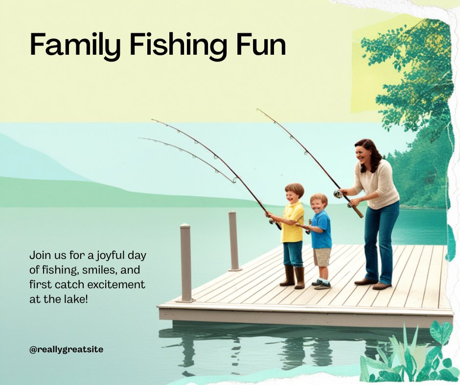 Family beginner fishing trip by a lake